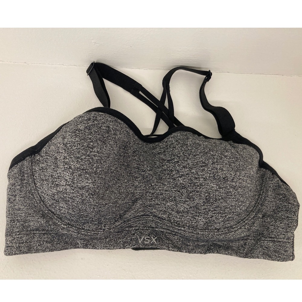 VSX Victoria's Secret Sports Bra‎ 34C Heathered Gray Black Comfortable Athletic